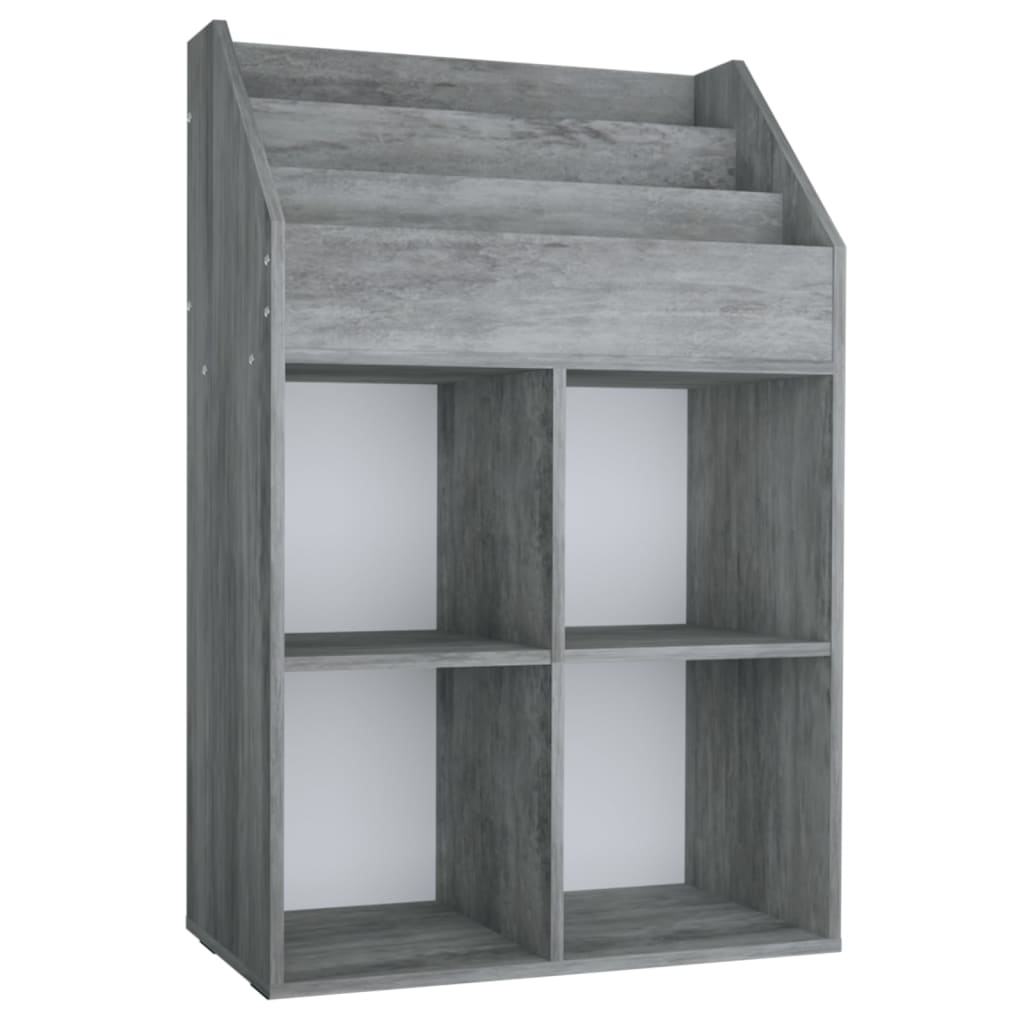 betonszürke szerelt fa gyerek újságtartó 71 x 30 x 114 cm