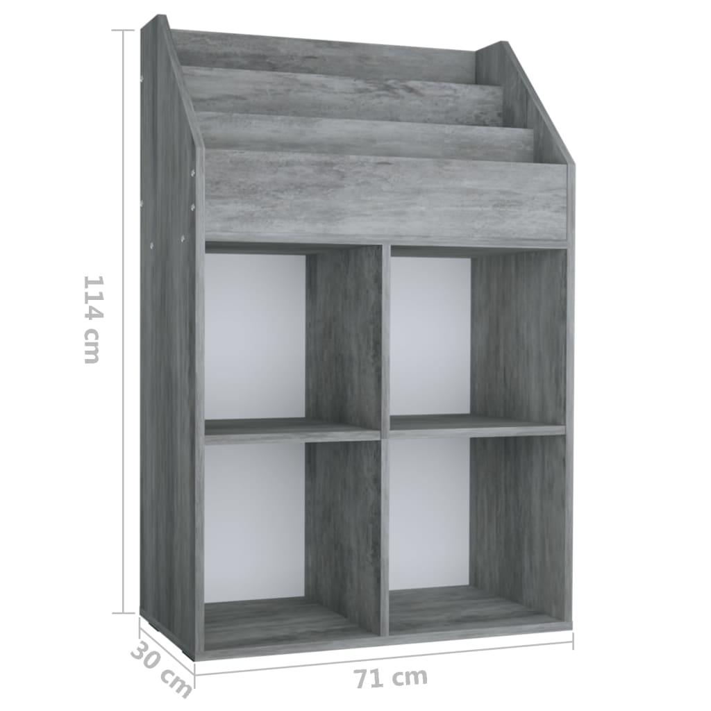 betonszürke szerelt fa gyerek újságtartó 71 x 30 x 114 cm