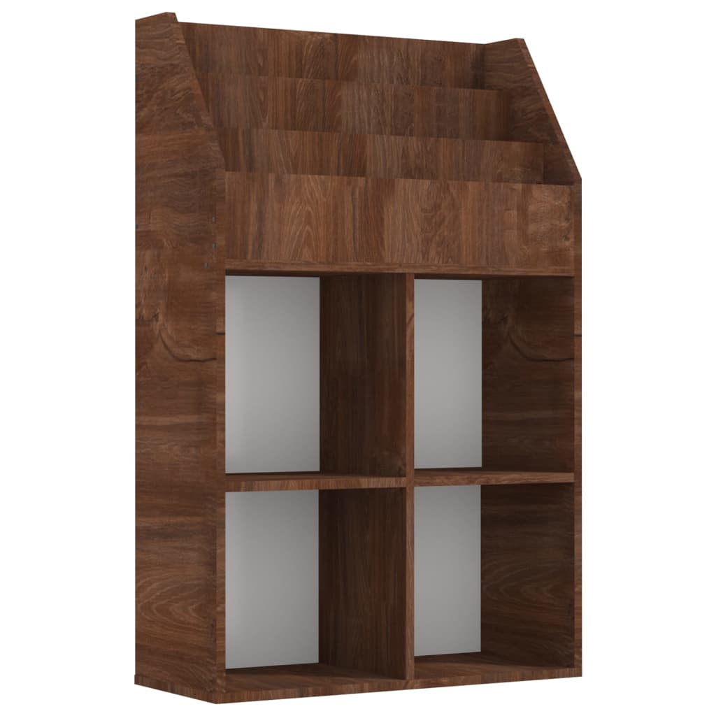 barna tölgyszínű szerelt fa újságtartó gyerekeknek 71x30x114 cm