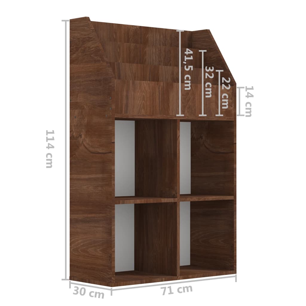 barna tölgyszínű szerelt fa újságtartó gyerekeknek 71x30x114 cm