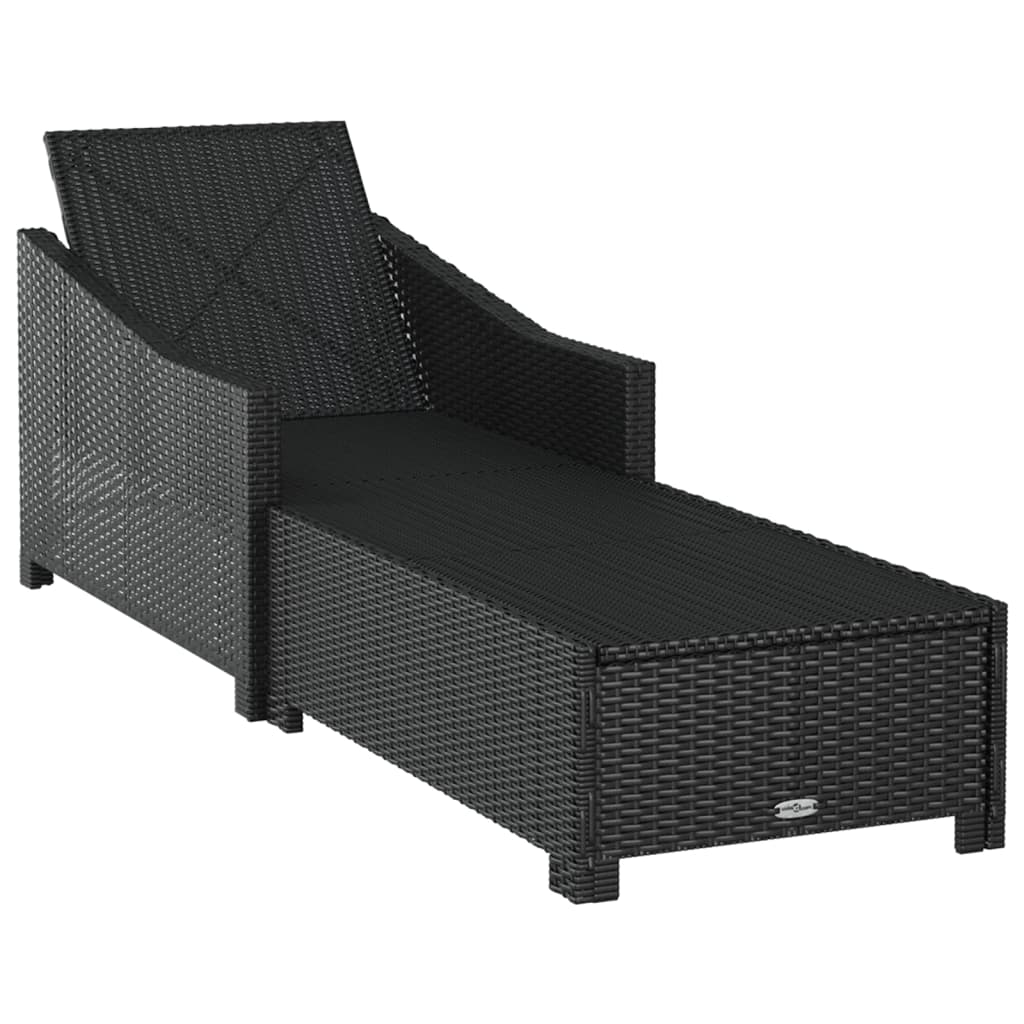fekete polyrattan napozóágy krémfehér párnával