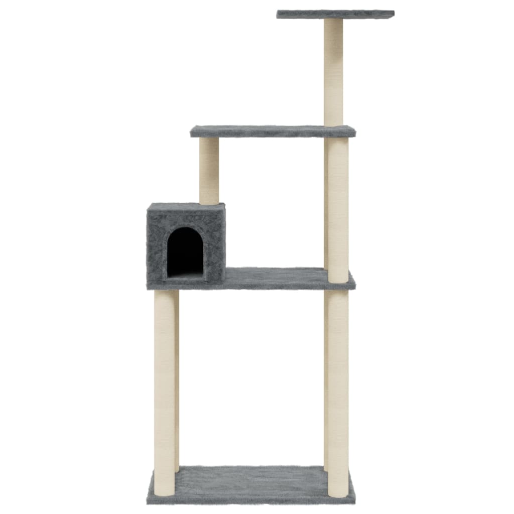 sötétszürke macskabútor szizál kaparófákkal 147 cm