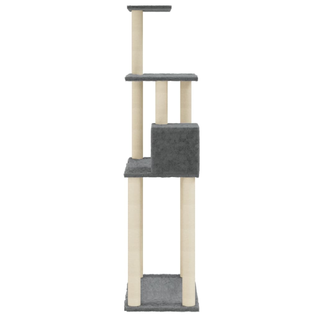 sötétszürke macskabútor szizál kaparófákkal 147 cm