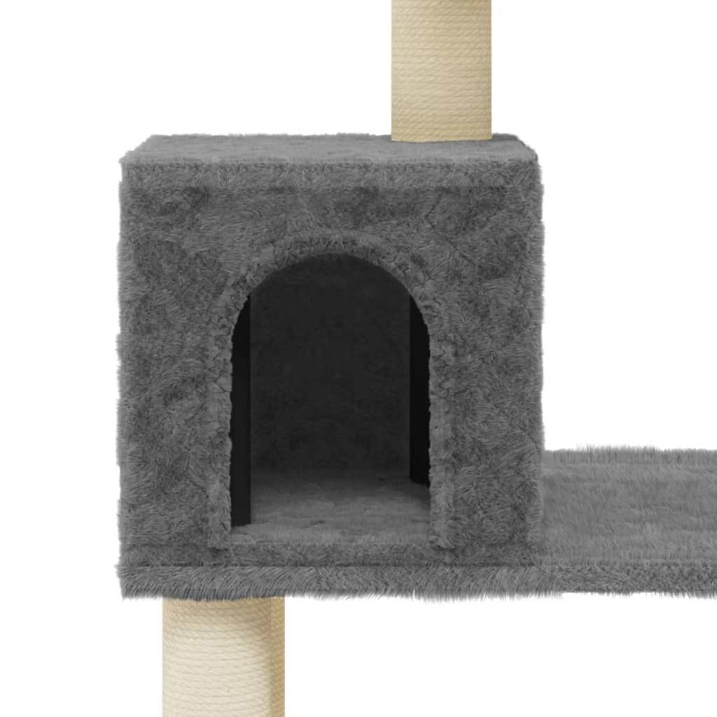sötétszürke macskabútor szizál kaparófákkal 147 cm