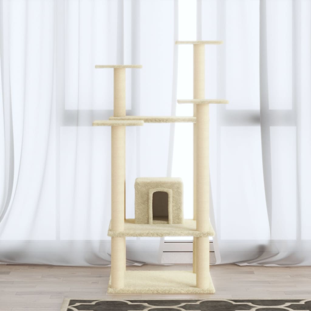krémszínű macskabútor szizál kaparófákkal 110 cm