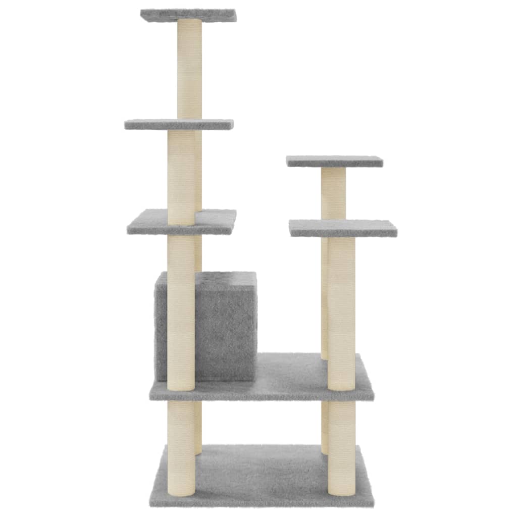 világosszürke macskabútor szizál kaparófákkal 110 cm