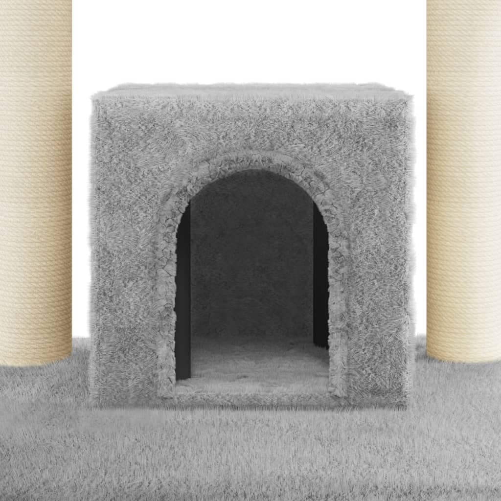 világosszürke macskabútor szizál kaparófákkal 110 cm