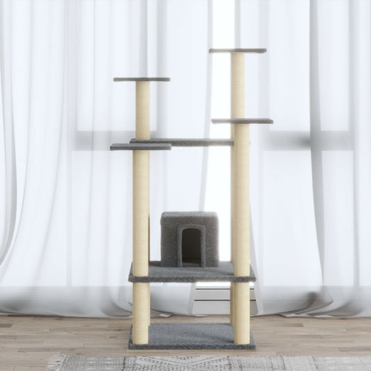 világosszürke macskabútor szizál kaparófákkal 110 cm