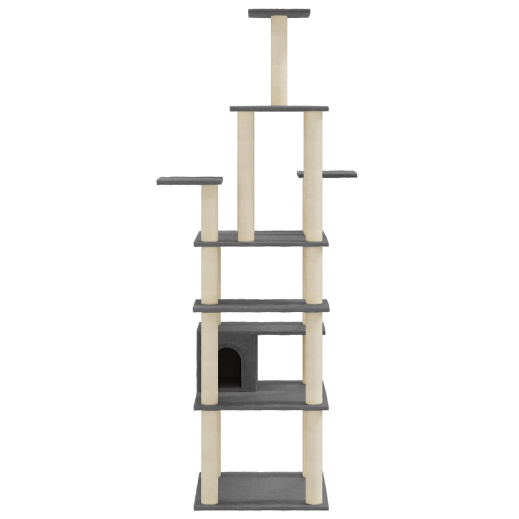 sötétszürke macskabútor szizál kaparófákkal 183 cm