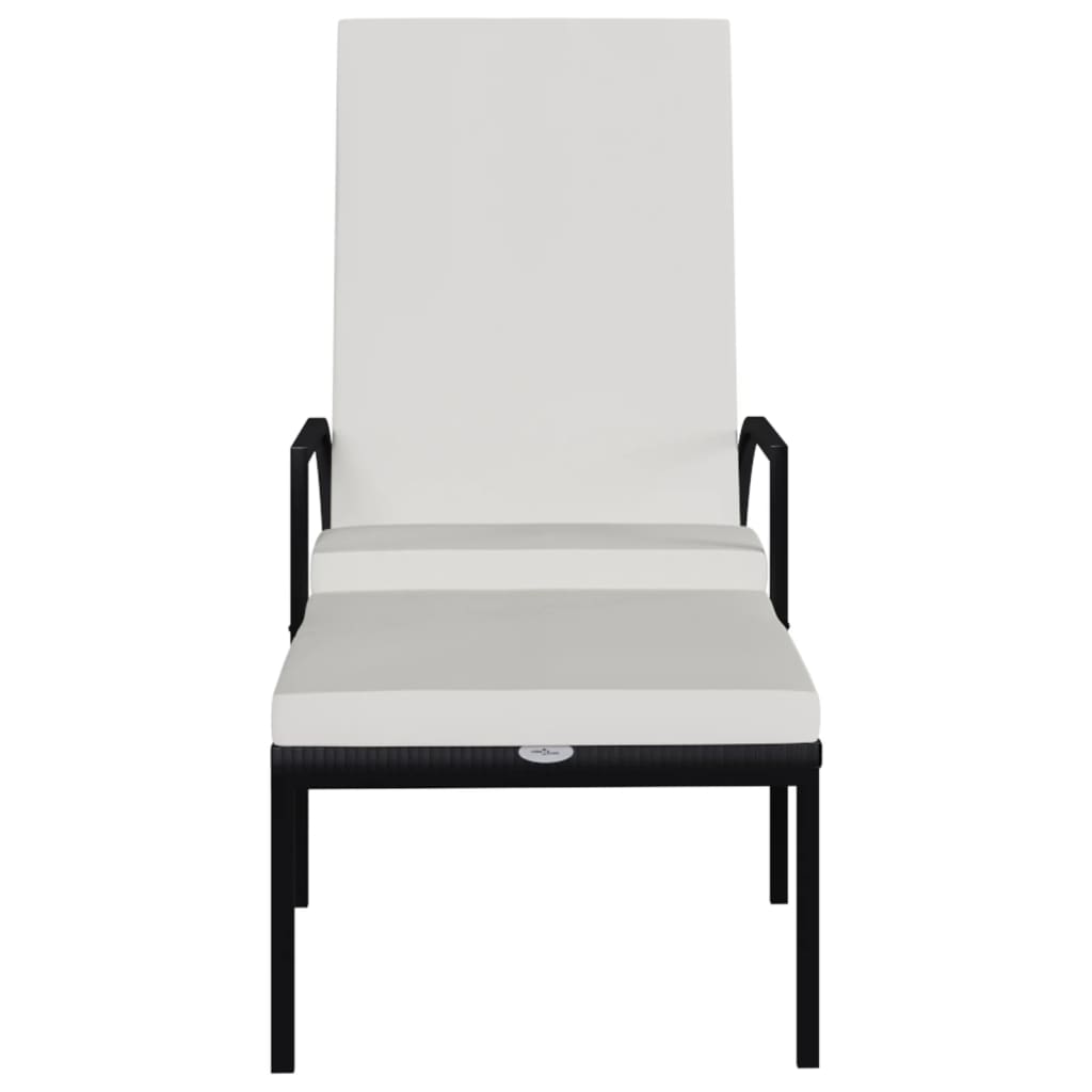 2 db fekete polyrattan napozóágy lábtartóval
