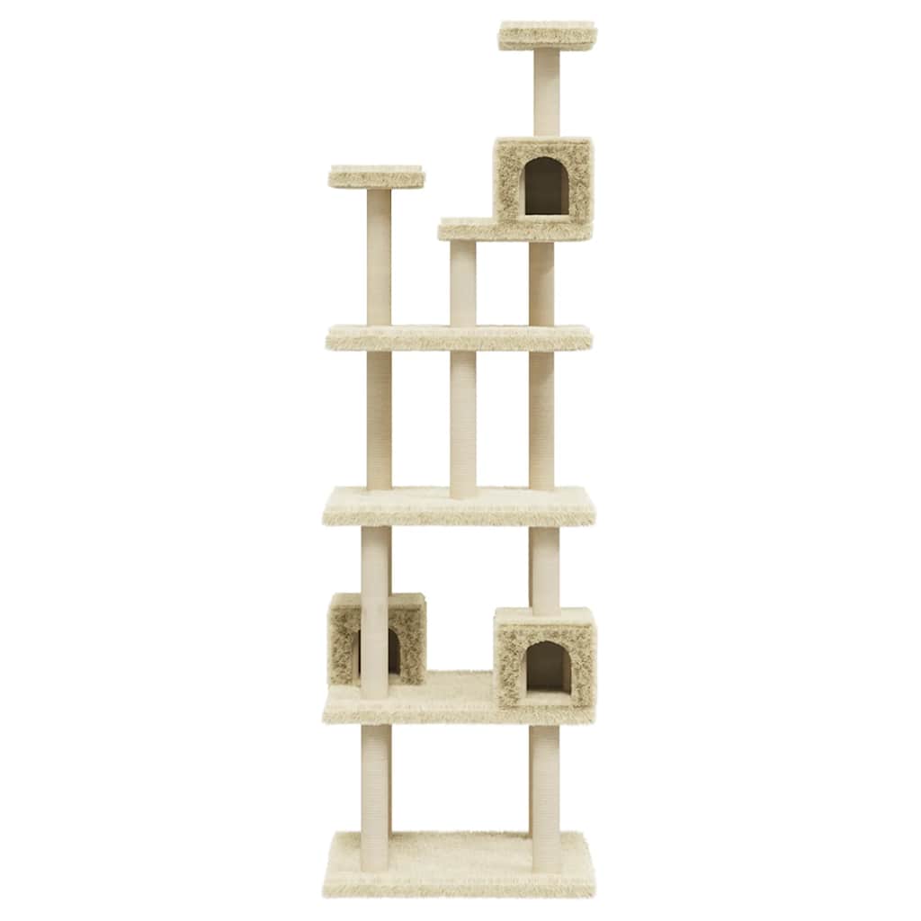 krémszínű macskabútor szizál kaparófákkal 188 cm