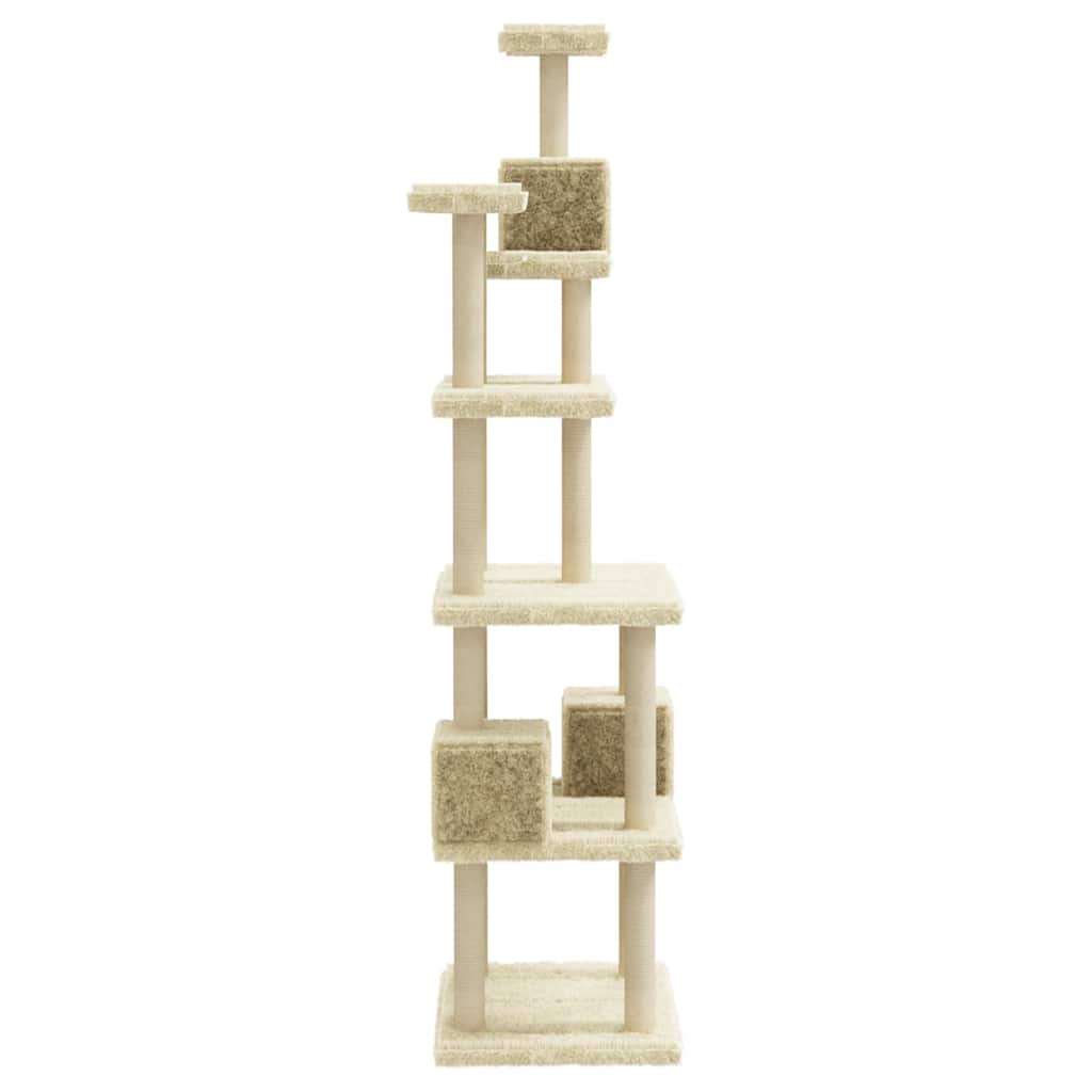 krémszínű macskabútor szizál kaparófákkal 188 cm