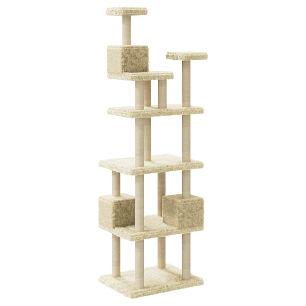 krémszínű macskabútor szizál kaparófákkal 188 cm