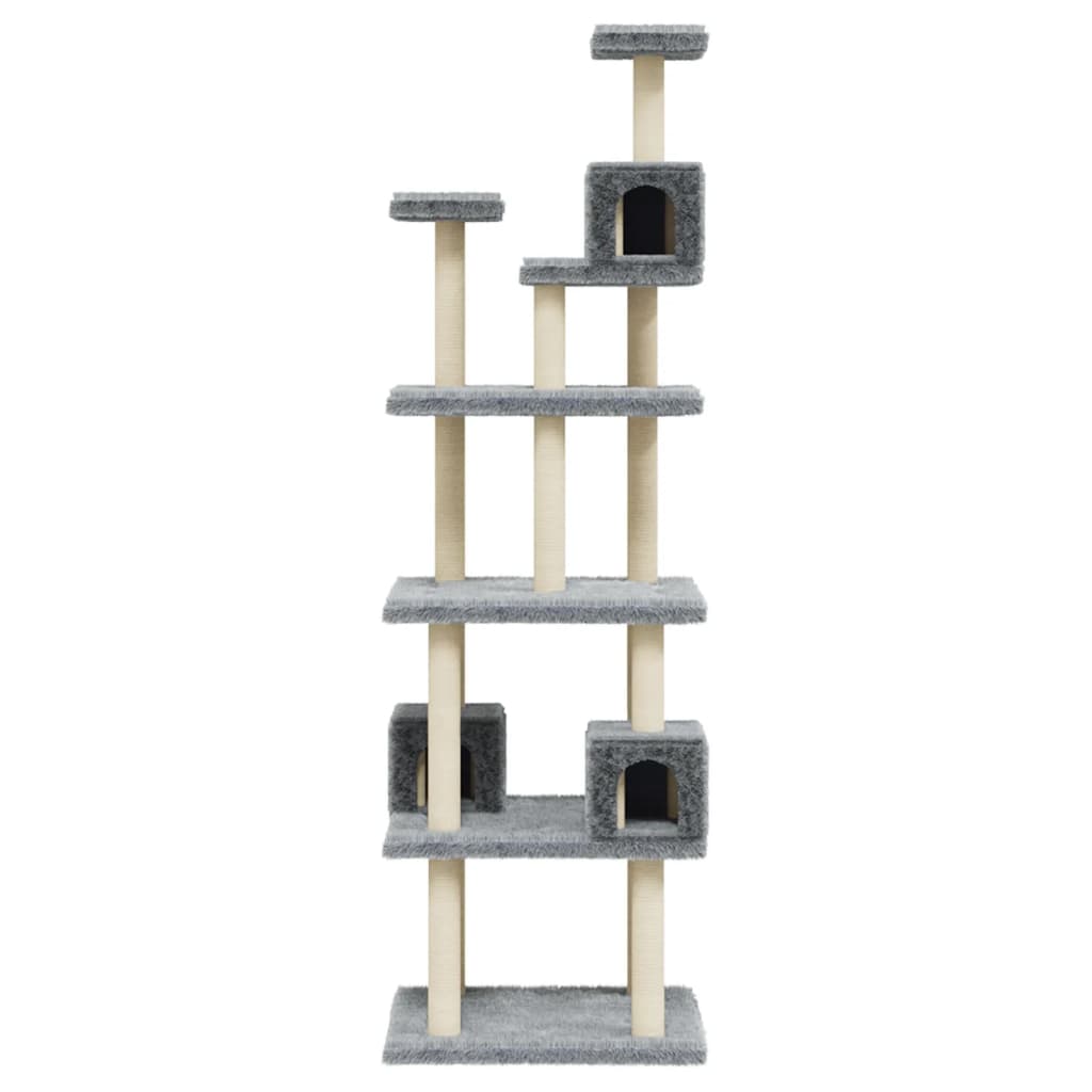 világosszürke macskabútor szizál kaparófákkal 188 cm