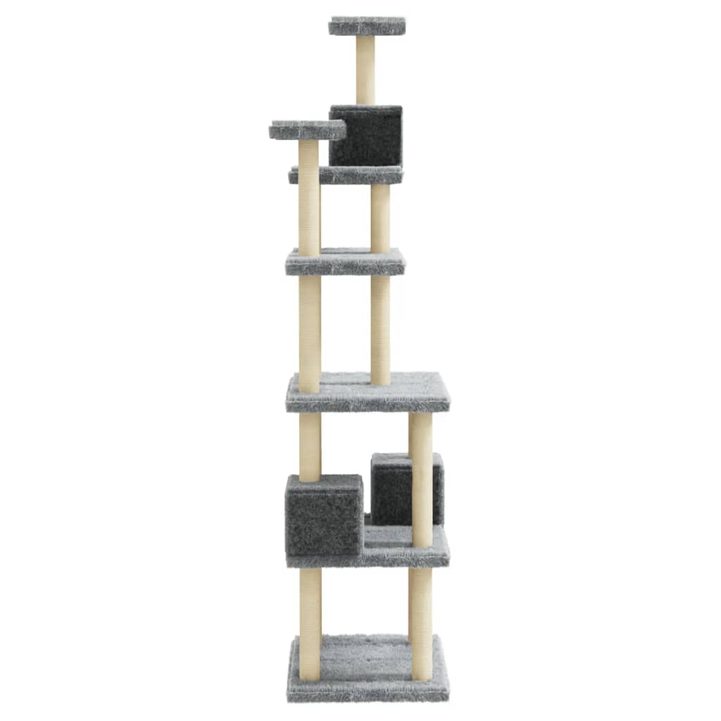 világosszürke macskabútor szizál kaparófákkal 188 cm