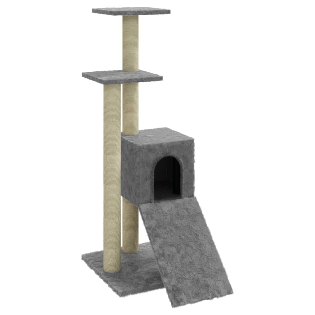 világosszürke macskabútor szizál kaparófákkal 92 cm