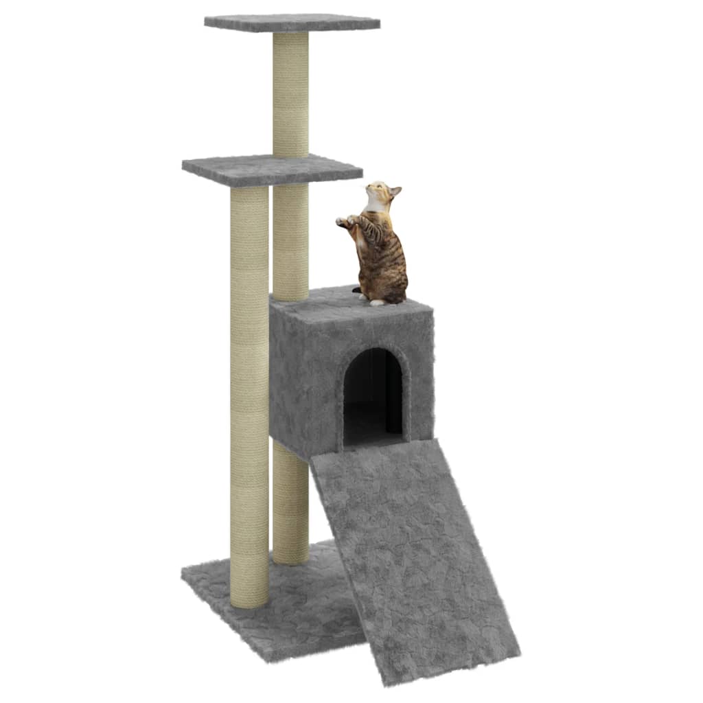 világosszürke macskabútor szizál kaparófákkal 92 cm