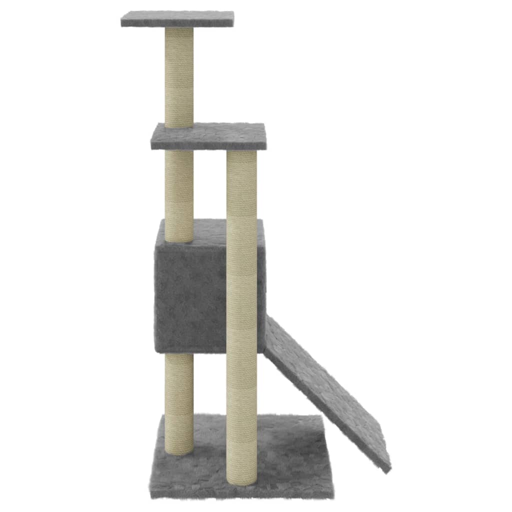 világosszürke macskabútor szizál kaparófákkal 92 cm