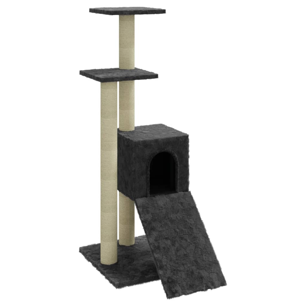 sötétszürke macskabútor szizál kaparófákkal 92 cm
