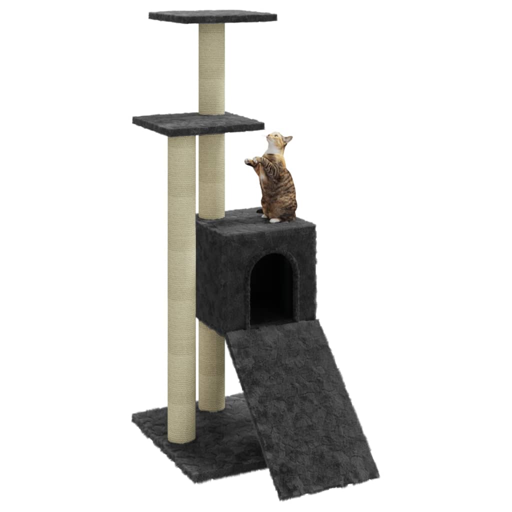 sötétszürke macskabútor szizál kaparófákkal 92 cm