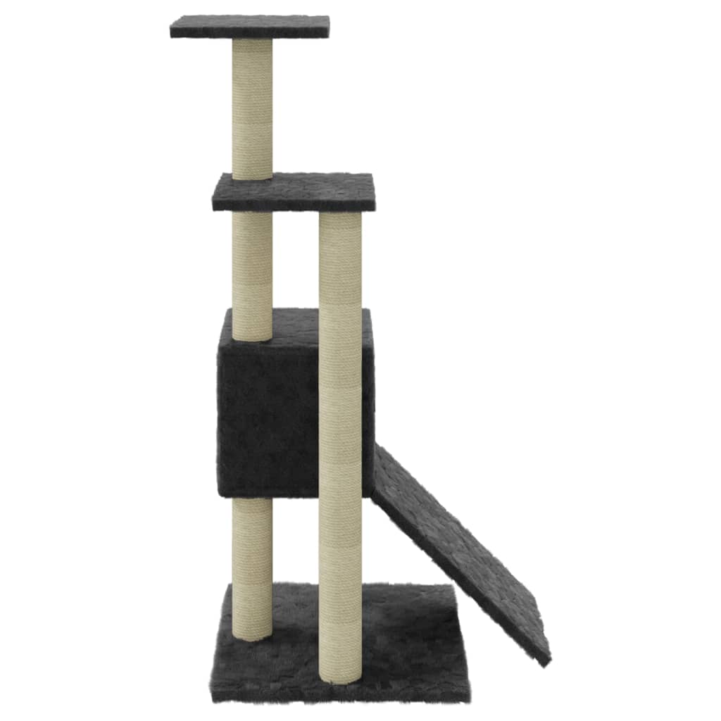 sötétszürke macskabútor szizál kaparófákkal 92 cm