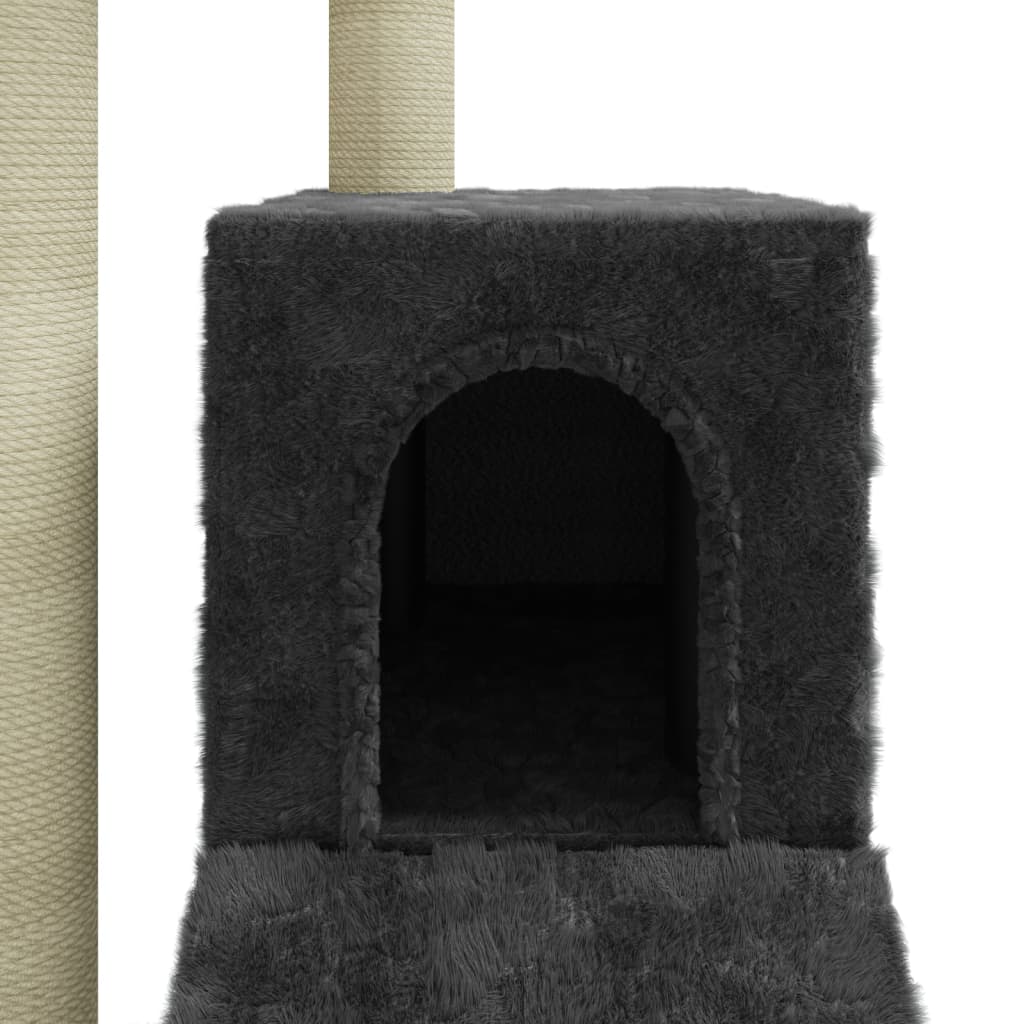 sötétszürke macskabútor szizál kaparófákkal 92 cm