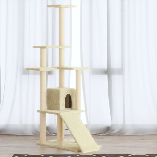 krémszínű macskabútor szizál kaparófákkal 155 cm