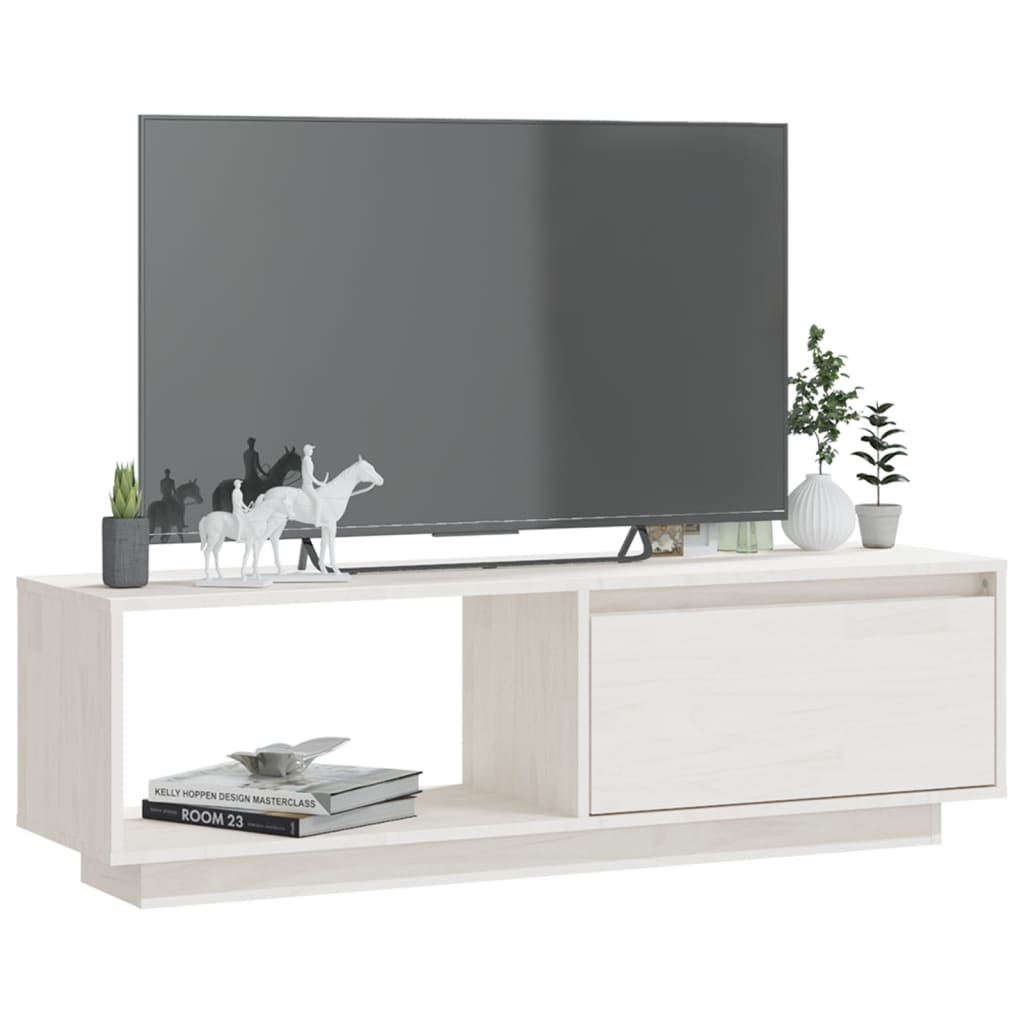 fehér tömör fenyőfa TV-szekrény 110 x 30 x 33,5 cm