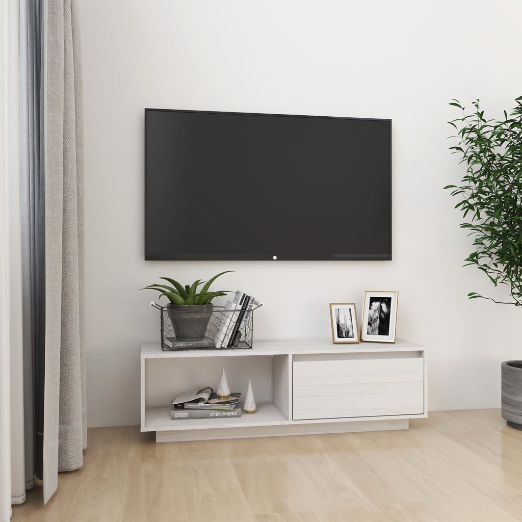 fehér tömör fenyőfa TV-szekrény 110 x 30 x 33,5 cm