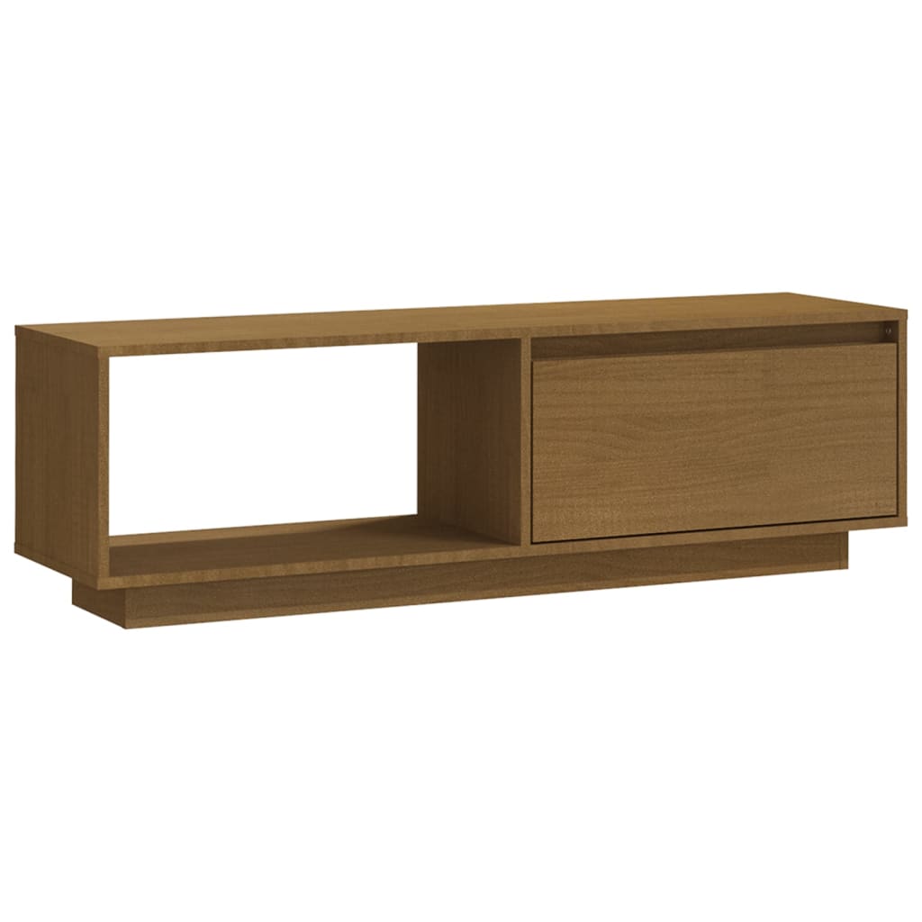 mézbarna tömör fenyőfa TV-szekrény 110 x 30 x 33,5 cm