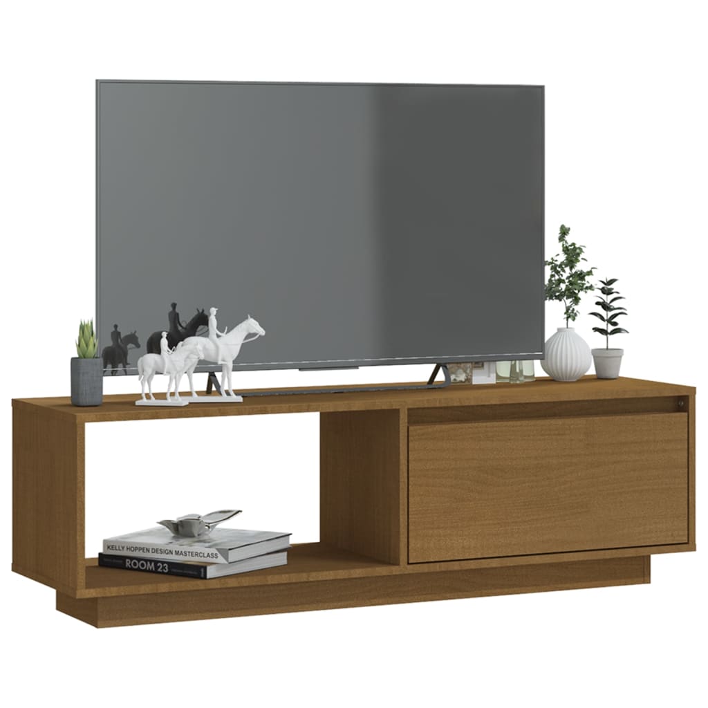 mézbarna tömör fenyőfa TV-szekrény 110 x 30 x 33,5 cm