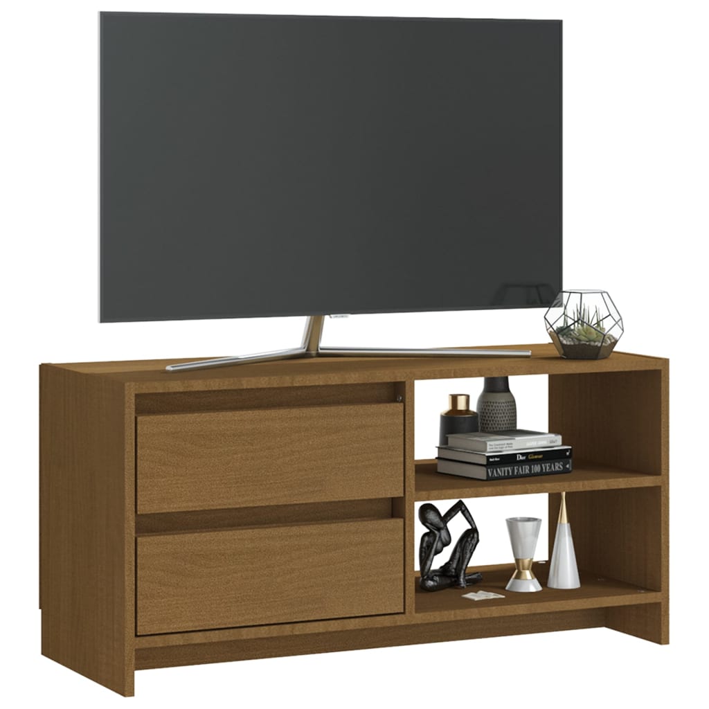 mézbarna tömör fenyőfa TV-szekrény 80 x 31 x 39 cm