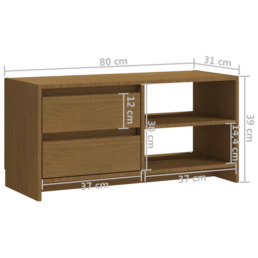 mézbarna tömör fenyőfa TV-szekrény 80 x 31 x 39 cm
