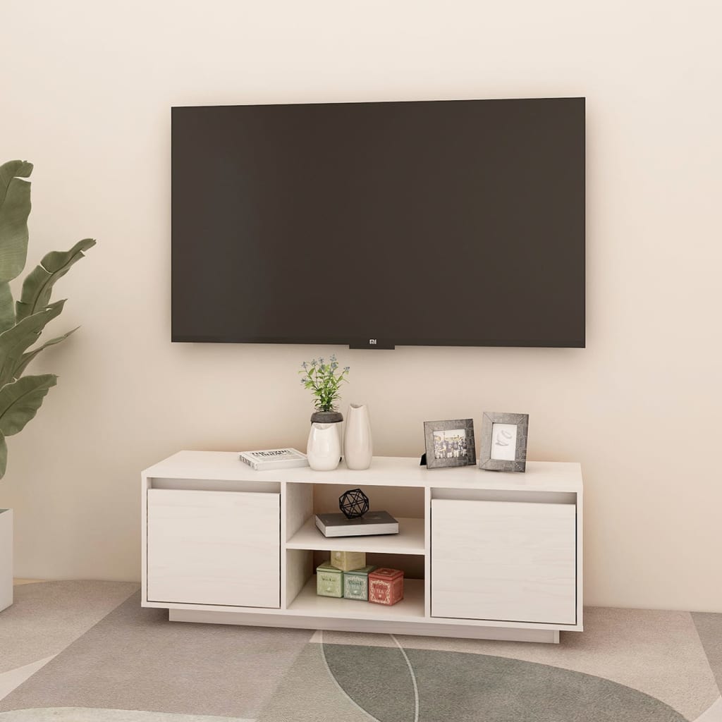 fehér tömör fenyőfa TV-szekrény 110 x 30 x 40 cm