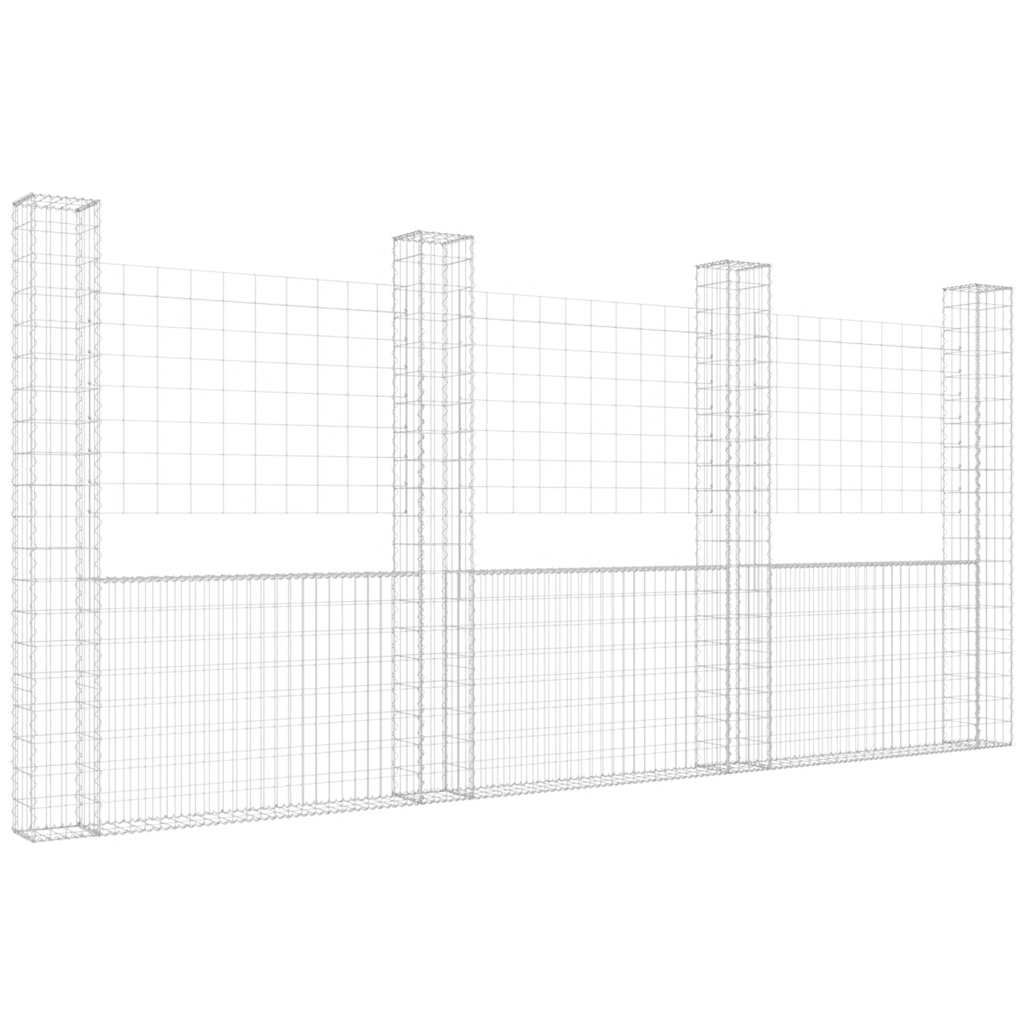 U-alakú vas gabionkosár 4 oszloppal 380 x 20 x 200 cm