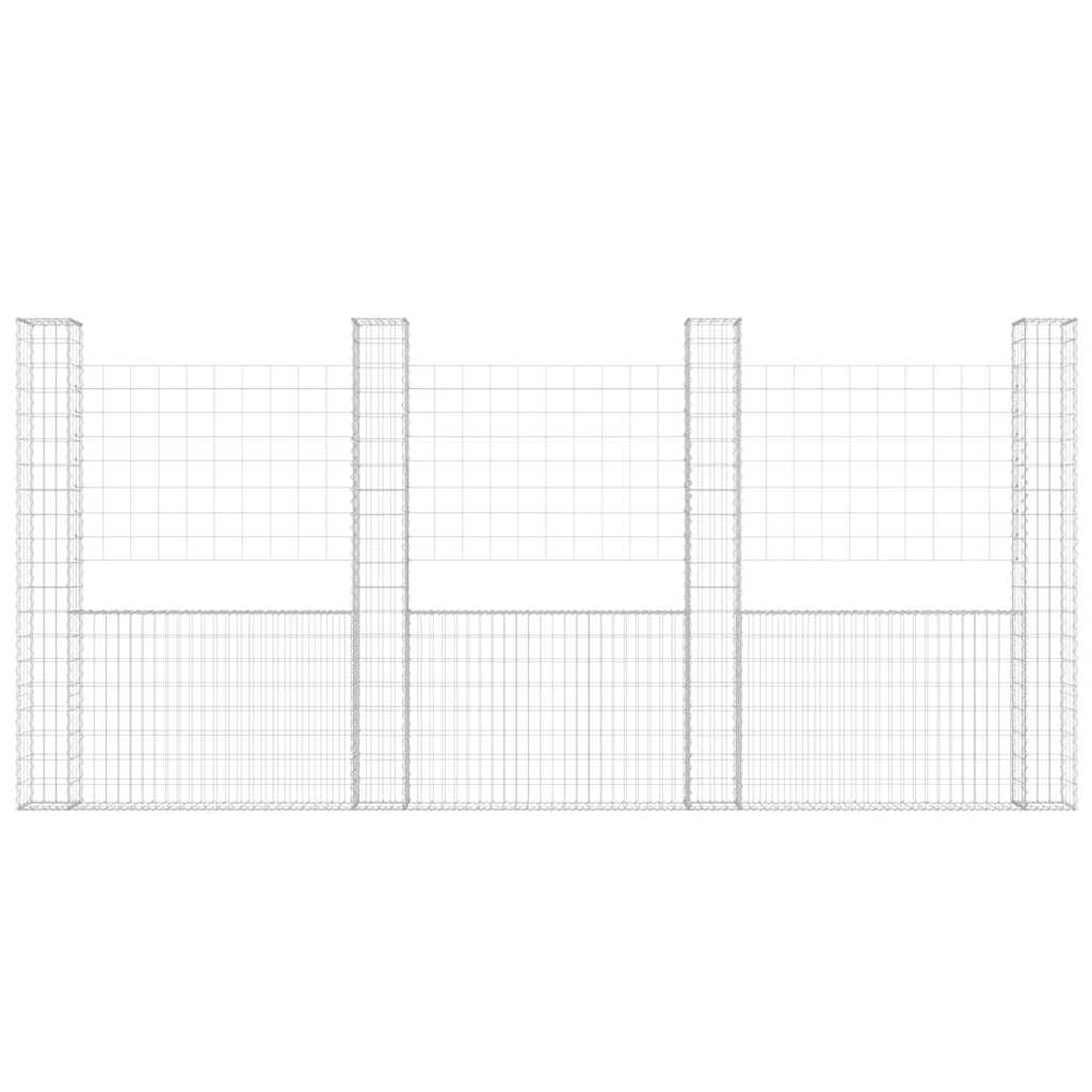 U-alakú vas gabionkosár 4 oszloppal 380 x 20 x 200 cm