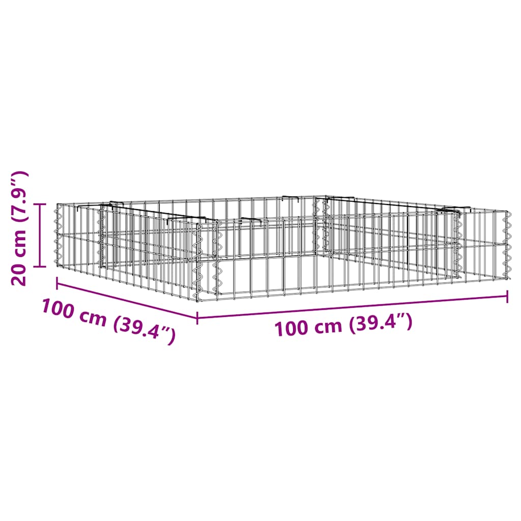 horganyzott acél gabion magaságyás 100 x 100 x 20 cm