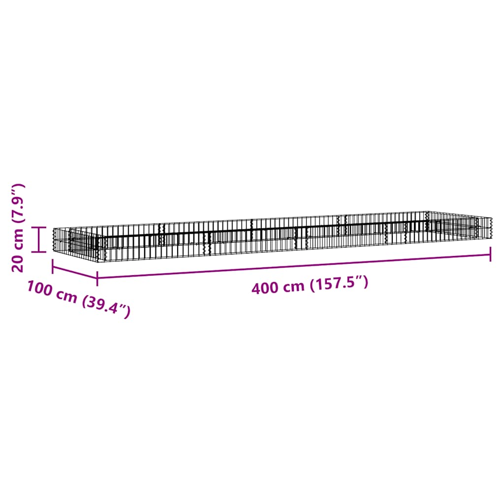 horganyzott acél gabion magaságyás 400 x 100 x 20 cm