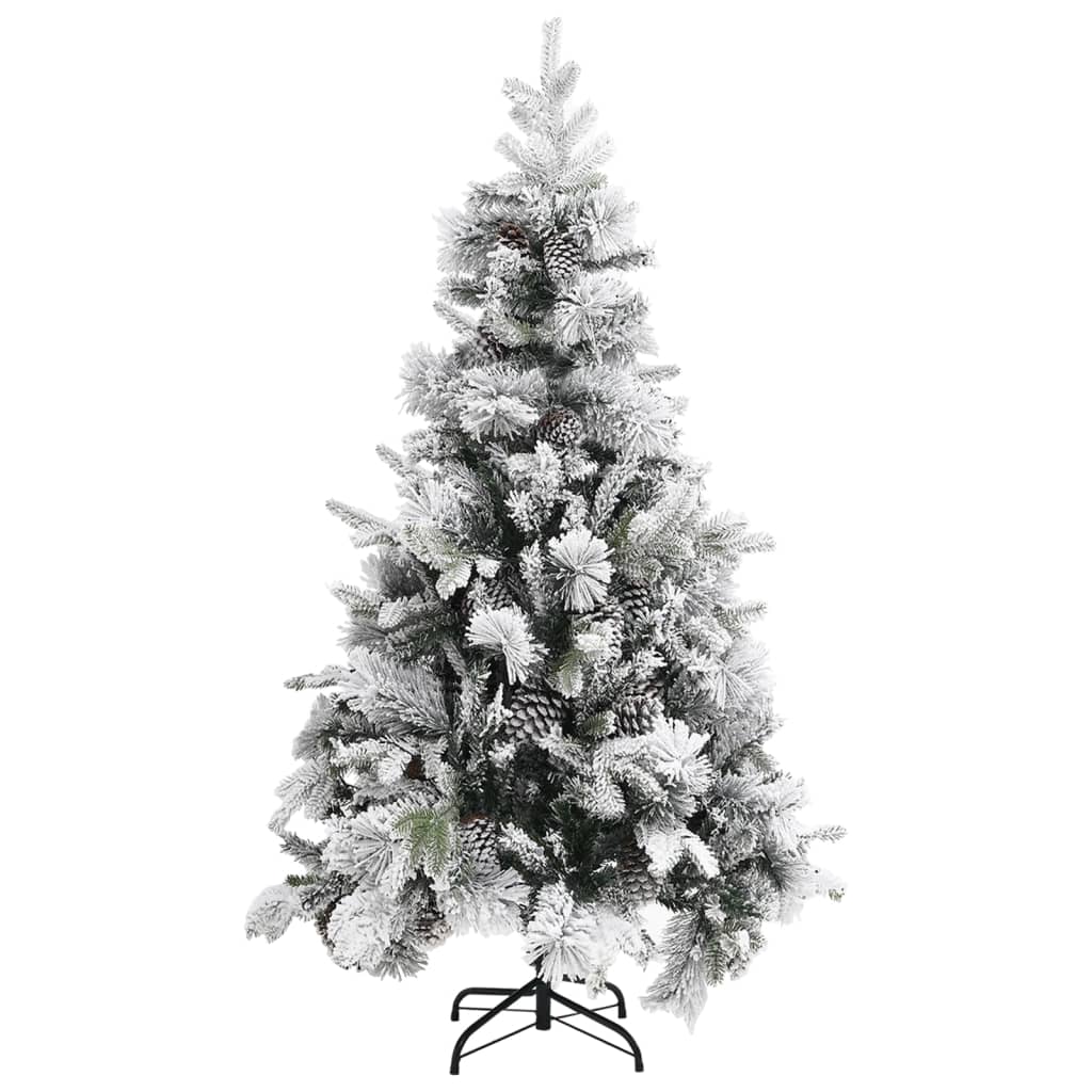 PVC/PE karácsonyfa pelyhes hóval és tobozokkal 195 cm
