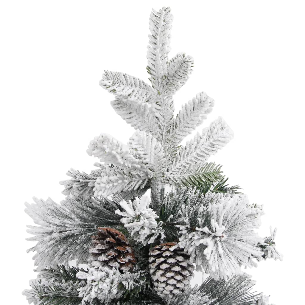 PVC/PE karácsonyfa pelyhes hóval és tobozokkal 195 cm