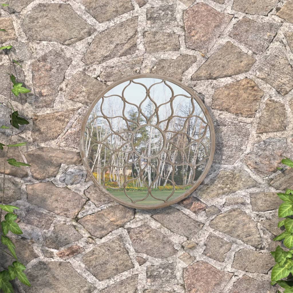 homokszínű kerek vas kerti tükör kültéri használatra 40 x 3 cm