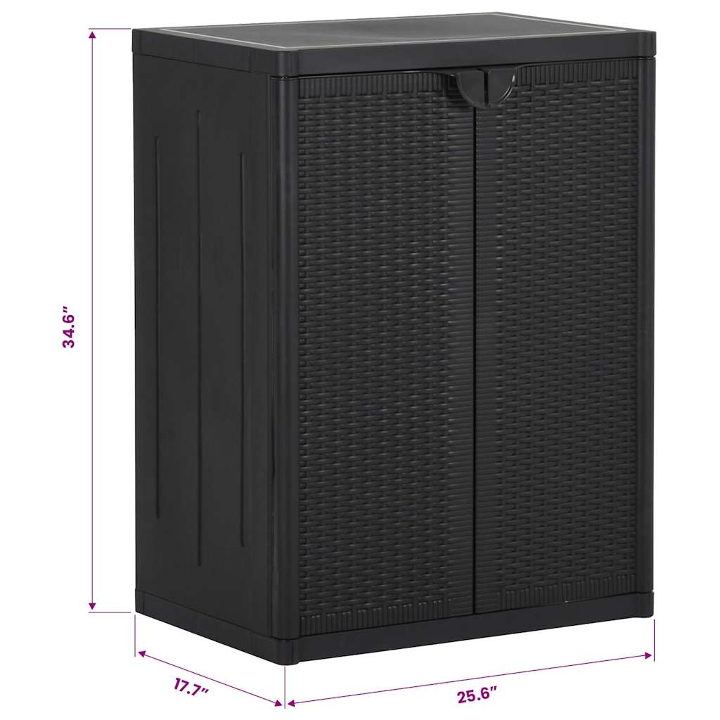 fekete PP rattan kerti tárolószekrény 65 x 45 x 88 cm