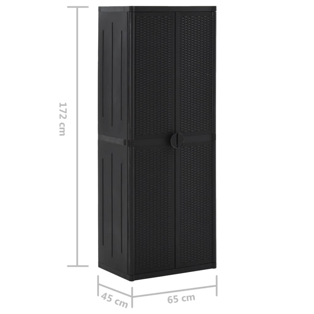 fekete PP rattan kerti tárolószekrény 65 x 45 x 172 cm