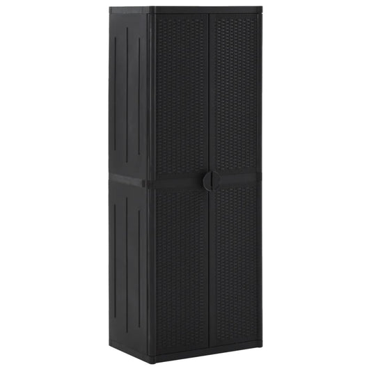 fekete PP rattan kerti tárolószekrény 65 x 45 x 172 cm