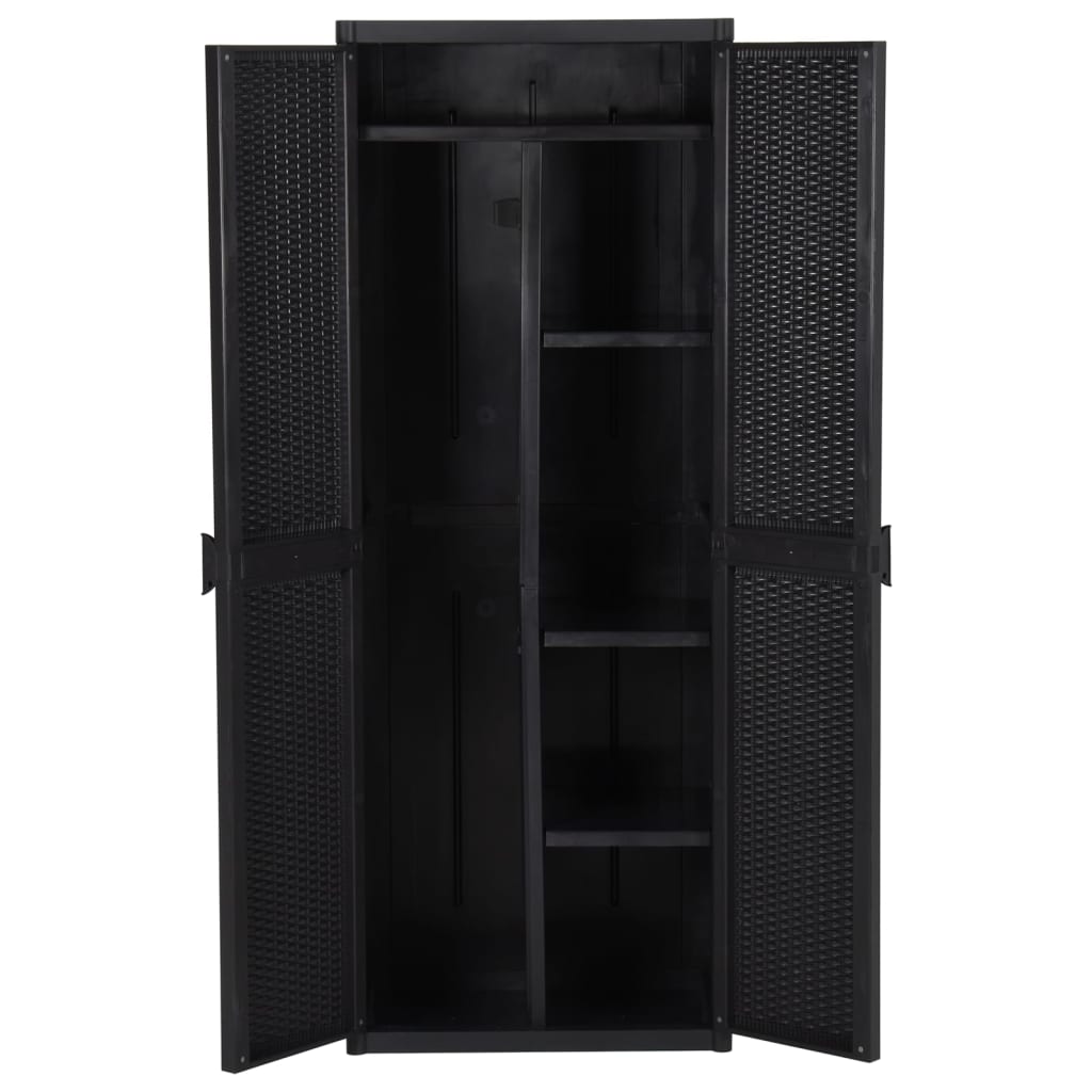 fekete PP rattan kerti tárolószekrény 65 x 45 x 172 cm