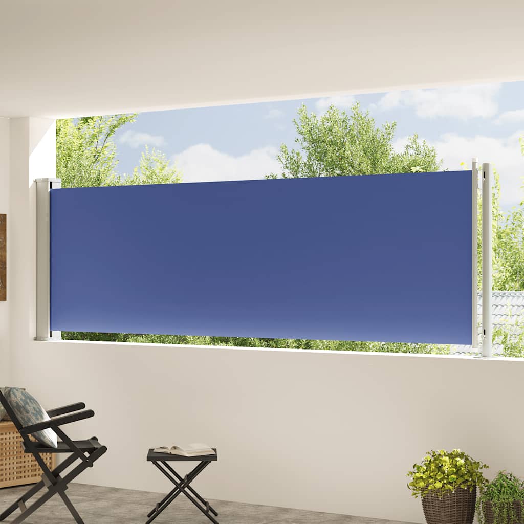 kék behúzható oldalsó terasznapellenző 117 x 614 cm