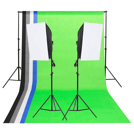 stúdiólámpaszett hátterekkel és softboxokkal