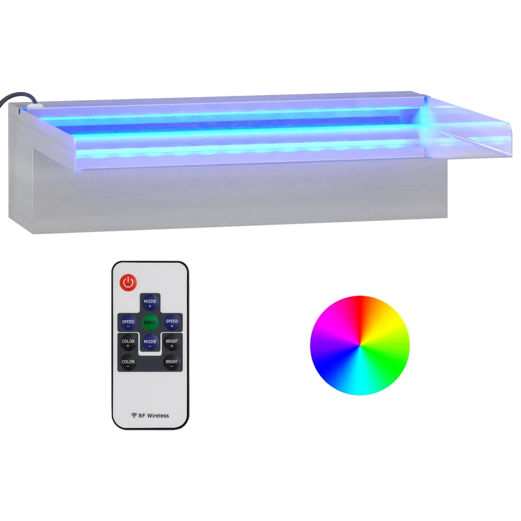 rozsdamentes acél vízeséskifolyó RGB LED-ekkel 30 cm