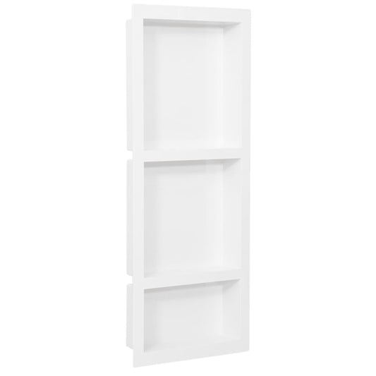 magasfényű fehér zuhanyfal-mélyedés 3 rekesszel 41 x 99 x 9 cm