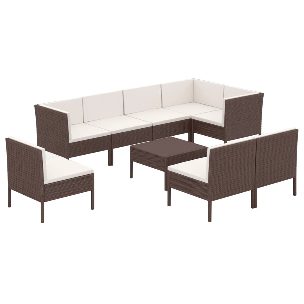 9 részes barna polyrattan kerti ülőgarnitúra párnákkal